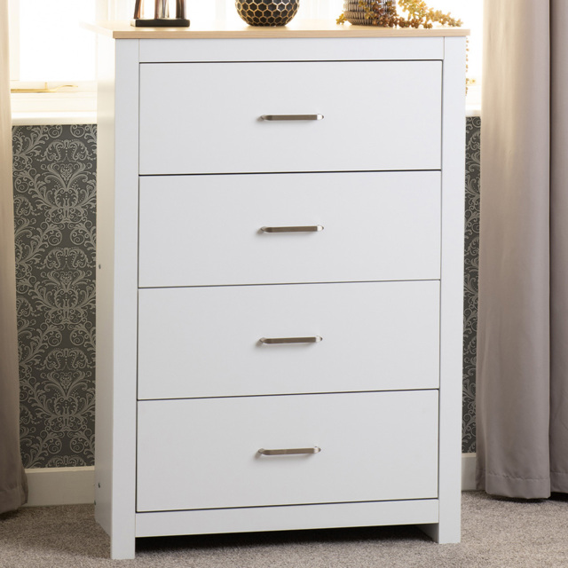 Seconique Portland 4 Drawer White and Oak Effect Chest of Drawers - image 1