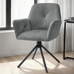 tectake Lenia Anthracite Black Padded Swivel Chair Set of 4 - thumbnail 1