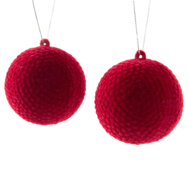 Amber Charm Burgundy Flocked Christmas Bauble 2 Pack - image 1