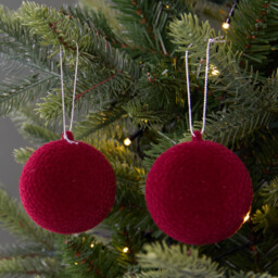 Amber Charm Burgundy Flocked Christmas Bauble 2 Pack - thumbnail 2