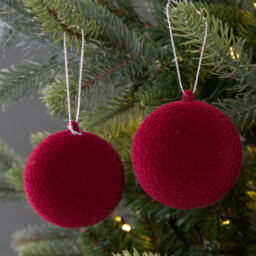 Amber Charm Burgundy Flocked Christmas Bauble 2 Pack - thumbnail 3