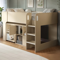 Flair Leo Scandi Light Oak Mid Sleeper Bed with Desk and Storage - thumbnail 1