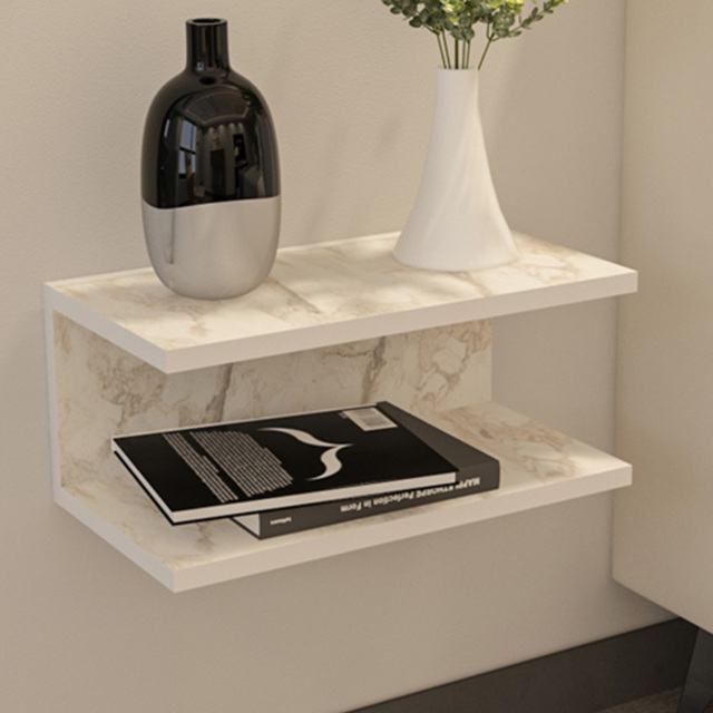 Decorotika Ramira 2 Shelf White Marble Floating Bedside Table - image 1