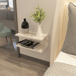 Decorotika Ramira 2 Shelf White Marble Floating Bedside Table - thumbnail 3