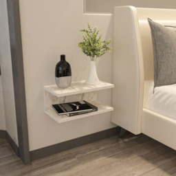 Decorotika Ramira 2 Shelf White Marble Floating Bedside Table - thumbnail 4