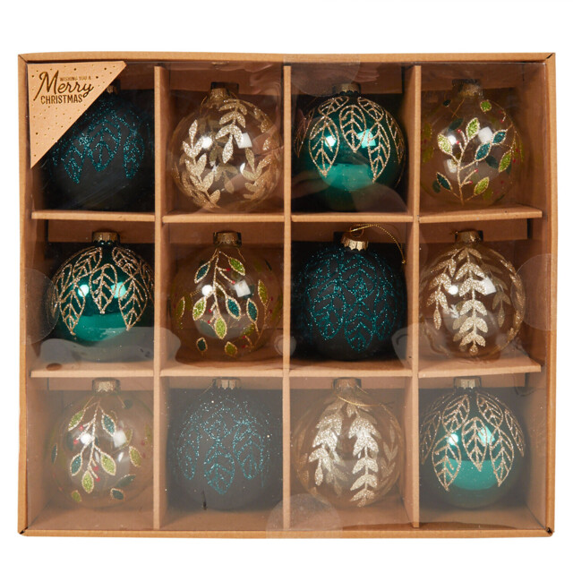 Sleigh Bells Glass Emerald and Gold Christmas Bauble 12 Pack - image 1