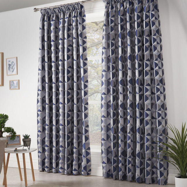 Alan Symonds Scandi Jacquard Lined Pencil Pleat Taped Top Curtains Blue Grey Silver 228 x 228cm - image 1