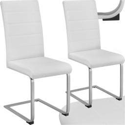 tectake Cantilever High Backrest Padded White Dining Chair Set of 2 - thumbnail 2
