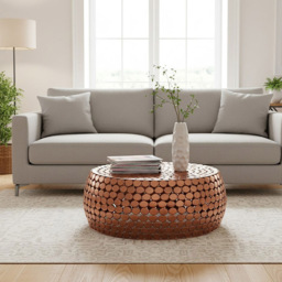 Premier Housewares Templar Copper Finish Pebble Design Round Coffee Table - thumbnail 4