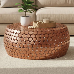 Premier Housewares Templar Copper Finish Pebble Design Round Coffee Table