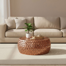 Premier Housewares Templar Copper Finish Pebble Design Round Coffee Table - thumbnail 3