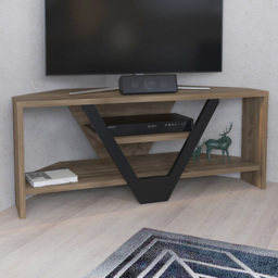 Decorotika Karin Walnut and Black 2 Shelf Corner TV Unit