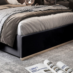 Bentley Black Super King Size Velvet Upholstered Metal Bed Frame with Panelled Headboard - thumbnail 4
