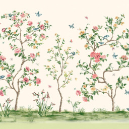 Origin Murals Oriental Flower Tree Cream Wall Mural - thumbnail 2