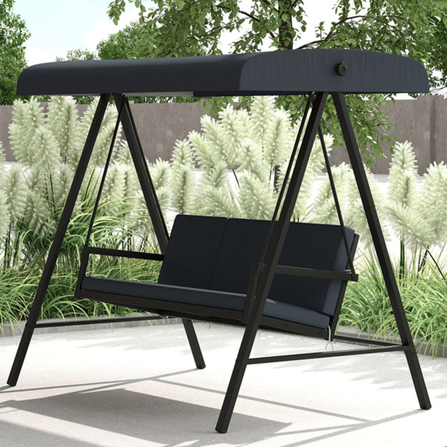 Outsunny 3 Seater Dark Grey Garden Swing Chair with Adjustable Canopy - image 1