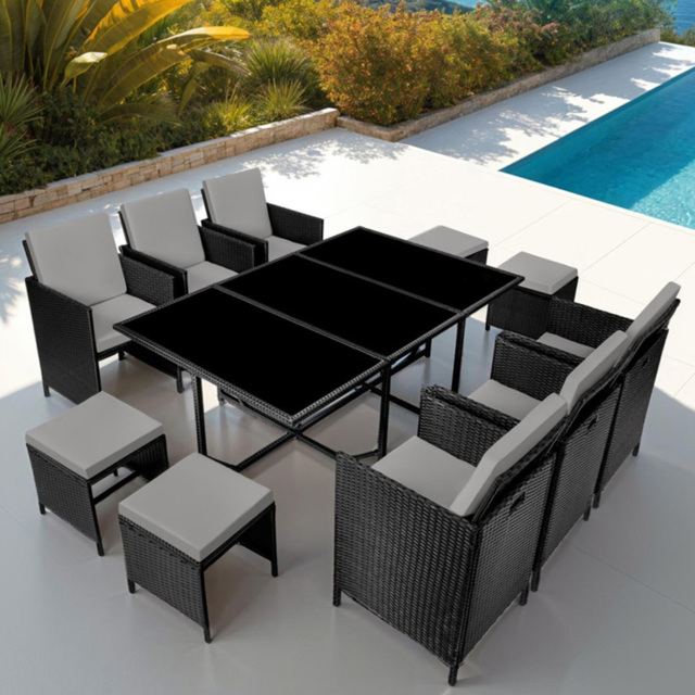 tectake Malaga 10 Seater Black and Grey Garden Dining Set with Cushion and Rain Cover - image 1