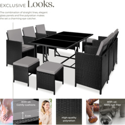 tectake Malaga 10 Seater Black and Grey Garden Dining Set with Cushion and Rain Cover - thumbnail 3