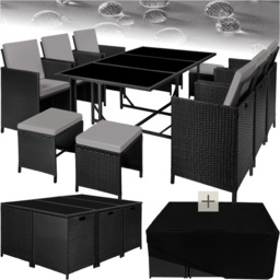 tectake Malaga 10 Seater Black and Grey Garden Dining Set with Cushion and Rain Cover - thumbnail 2