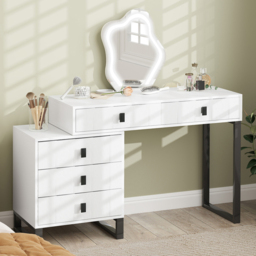 Portland White 5 Drawer Dressing Table with LED Leaf Shape Mirror