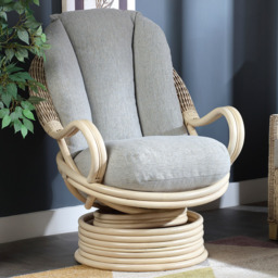 Desser Dijon Natural Rattan Pebble Fabric Swivel Rocker Chair - thumbnail 1