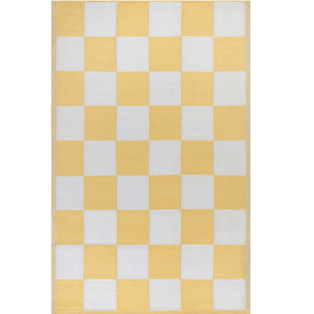 furn. Yellow Checkerboard Recycled Outdoor Rug 120 x 180cm - image 1