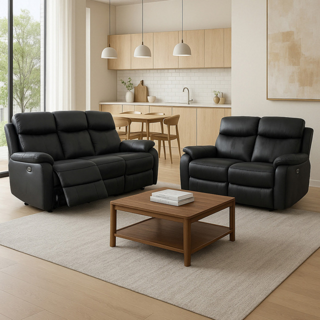 Aspire Kingsmere 5 Seater Black Power Recliner Sofa Set - image 1