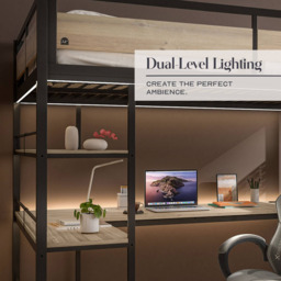 XR Living Denver Oak and Black Double High Sleeper with Storage and App Controlled LED Lights - thumbnail 4