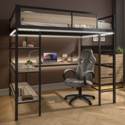 XR Living Denver Oak and Black Double High Sleeper with Storage and App Controlled LED Lights - thumbnail 1