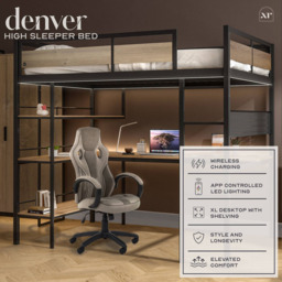 XR Living Denver Oak and Black Double High Sleeper with Storage and App Controlled LED Lights - thumbnail 2