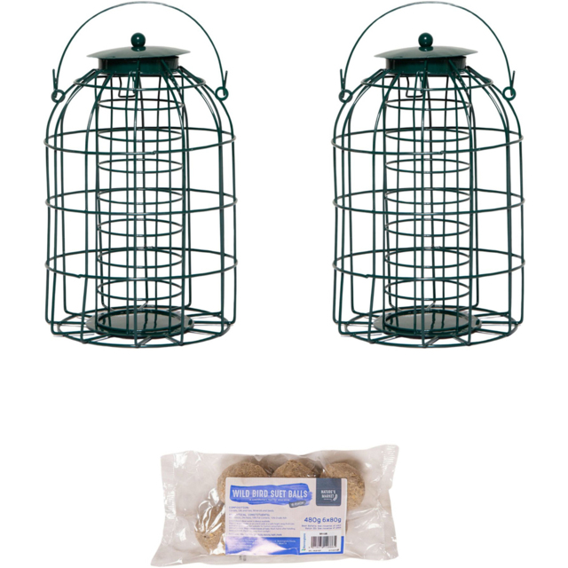 Samuel Alexander 2 Pack Metal Hanging Bird Feeder with Squirrel Guard and Suet Fat Ball 6 Pack - image 1