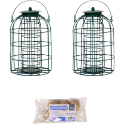 Samuel Alexander 2 Pack Metal Hanging Bird Feeder with Squirrel Guard and Suet Fat Ball 6 Pack - thumbnail 1