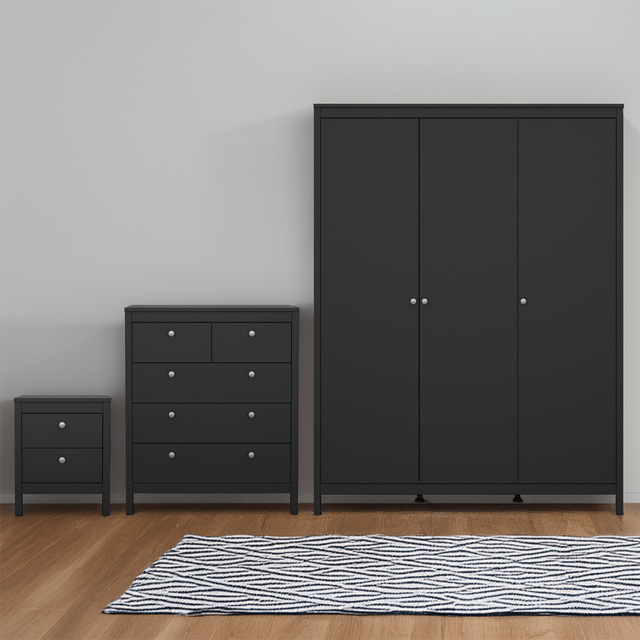Florence Madrid Matt Black 3 Piece Bedroom Furniture Set - image 1