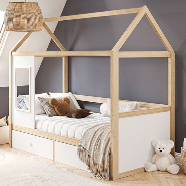 Flair Ted Wooden White Play House Bed Frame with Storage - image 1