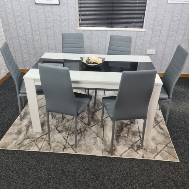 Kosy Koala 6 Seater Faux Leather Dining Set Black White and Grey - image 1