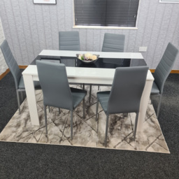 Kosy Koala 6 Seater Faux Leather Dining Set Black White and Grey