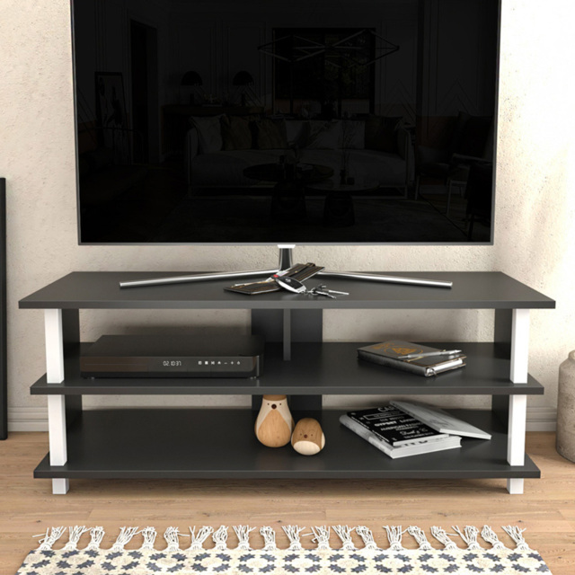 Decorotika Pueblo 4 Shelf White and Anthracite Wide TV Unit - image 1