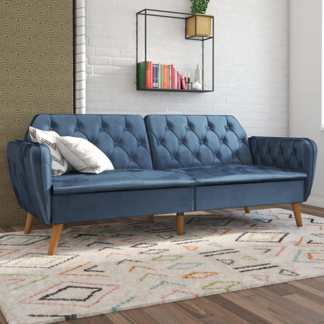 Novogratz Tallulah 3 Seater Blue Velvet Memory Foam Futon - image 1