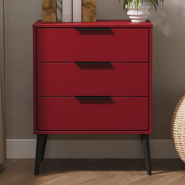 Crowndale Hong Kong 3 Drawer Matt Red and Black Midi Chest of Drawers Ready Assembled - image 1