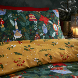 furn. Green Super King Size Deck the Halls Christmas Reversible Duvet Cover Set - thumbnail 2