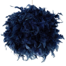 Happy Homewares Large Blue Real Feather Decorated Ceiling Pendant Shade