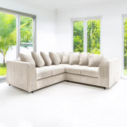 Luxor 5 Seater Cream Jumbo Cord L Shaped Corner Sofa with Scatter Back