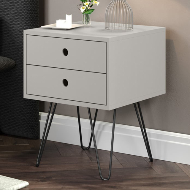 Telford 2 Drawer Light Grey Metal Legs Bedside Table - image 1