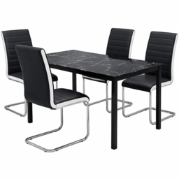 Portland Black and Chrome Faux Leather Marble Effect Tabletop 4 Seater Dining Set - thumbnail 2