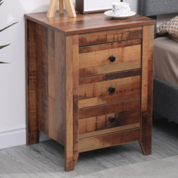 FurnitureHMD Industrial Style Natural 3 Drawer Wooden Bedside Table Set of 2