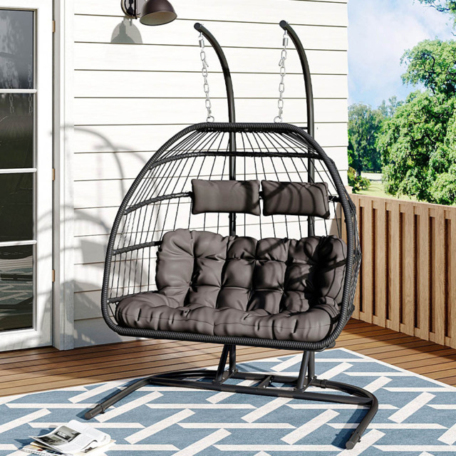 Living and Home 2 Seater Black Outdoor Hanging Chair - image 1