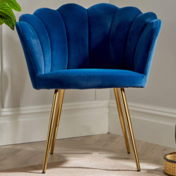 Home Source Scallop Navy Armchair with Gold Metal Legs