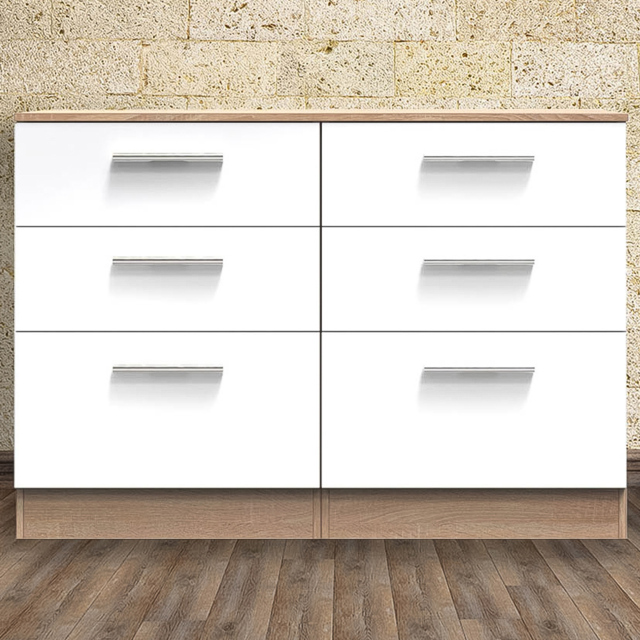 Crowndale Contrast White and Bardolino Oak 6 Drawer Midi Chest Ready Assembled - image 1