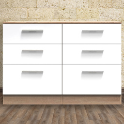 Crowndale Contrast White and Bardolino Oak 6 Drawer Midi Chest Ready Assembled