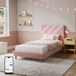 XR Living Lily Pink Single Velvet Bed Frame with App Controlled RGB LED Light - thumbnail 2
