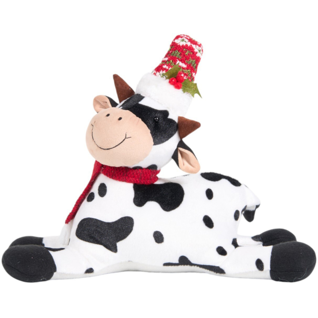 Sleigh Bells Ring Black and White Sitting Christmas Cow 35cm - image 1